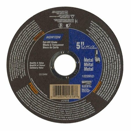 NORTON CO Right Angle Cut-Off Blade Type 1 Metal- Aluminum Oxide, Size: 5 x .040 x 7/8, Max RPM: 12225 076607-01618